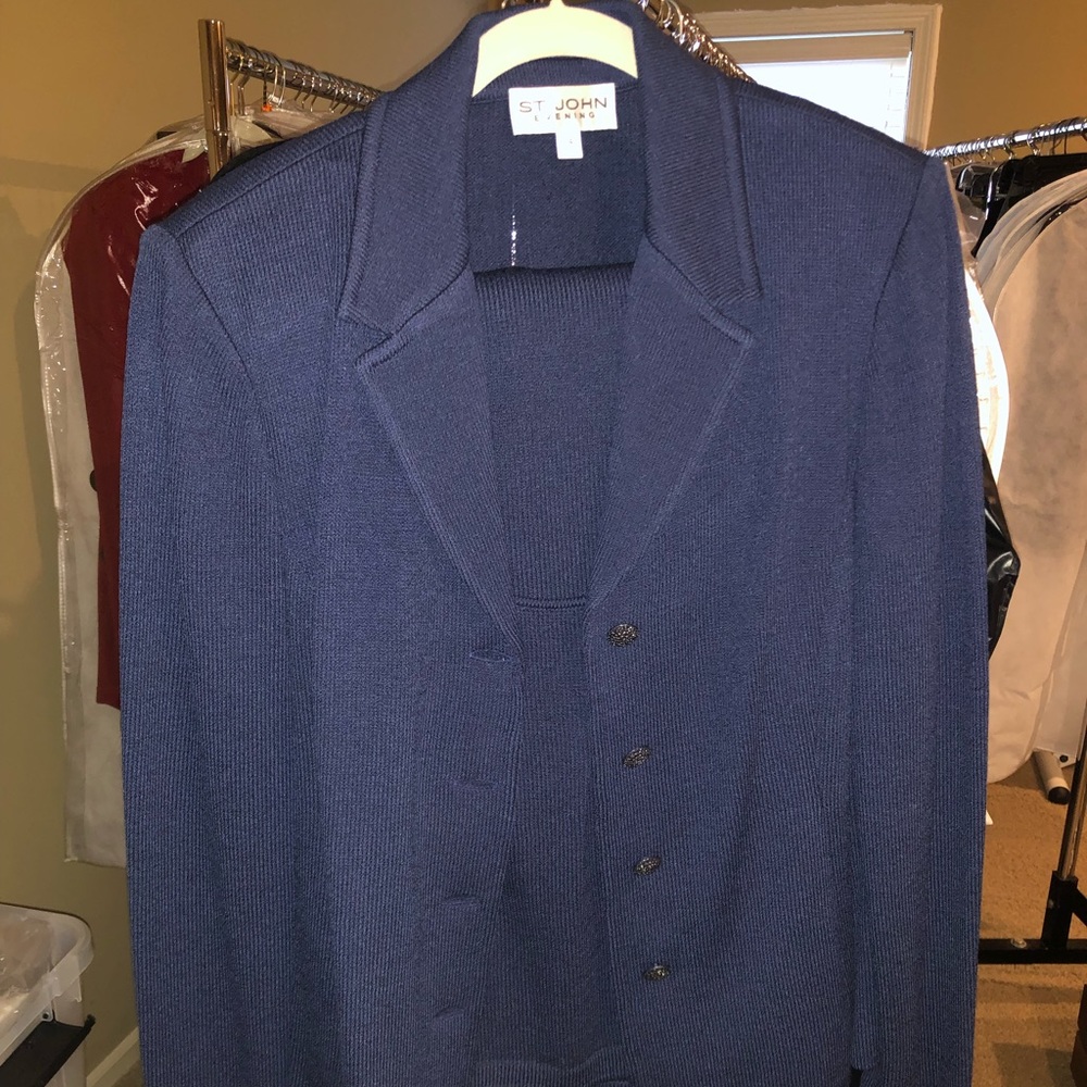 St. John Navy Blue 3-Piece Pantsuit